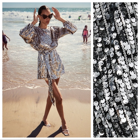 Zara Dresses & Skirts - NWT. Zara Silver Sequin Mini Dress. Size M.